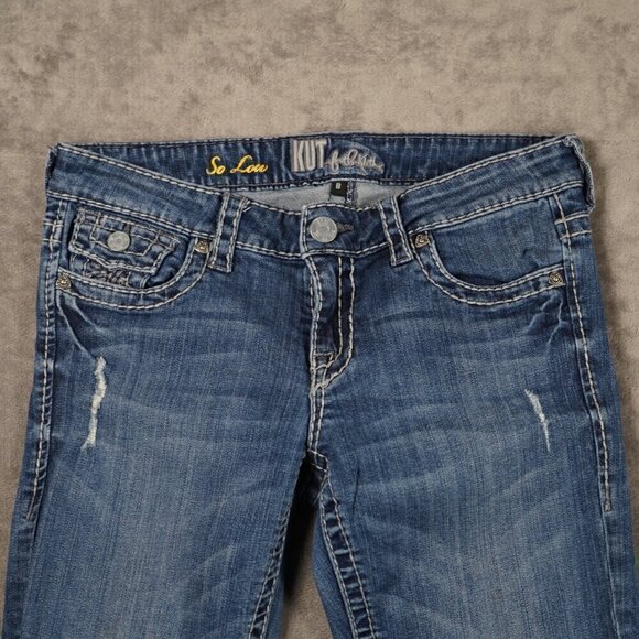 Kut From the Kloth Jeans Womens Low Rise Dark Wash Distressed Bootcut Size 8 - Picture 3 of 11